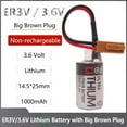 thumbnail image 2 of (Pack of 5) ER3V 3.6V 1000mAh PLC Lithium Battery Replacement for JZSP-BA01 R88A-BAT02W 146705-1 704004 JZSPBA011 with 2 Pin Brown Connector (RD029), 2 of 7