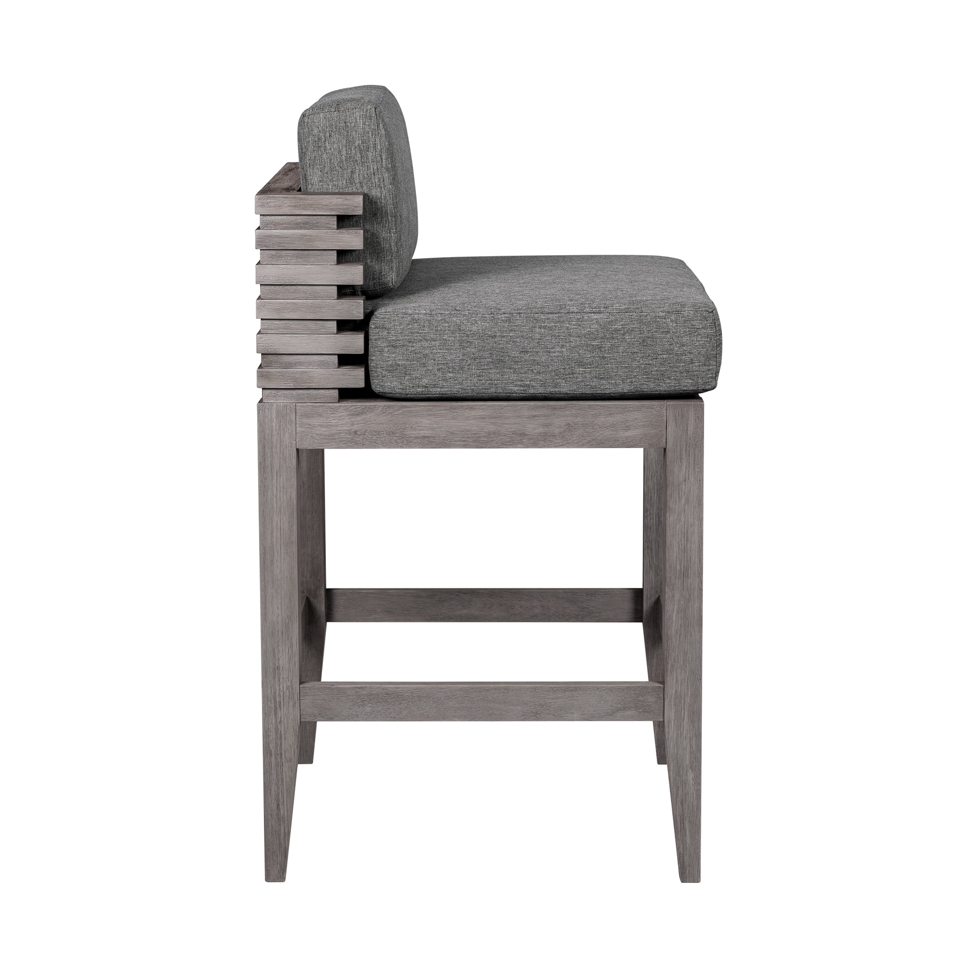 Vivid Outdoor Patio Bar Stool in Gray Eucalyptus Wood with Gray Olefin Cushions - Set of 2