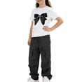 thumbnail image 7 of ITSAME Girls Outfit Set Bow Print T-Shirt and Cargo Pants 2-Piece Summer Fashion Casual Clothes Black Size 12, 7 of 7