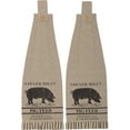 thumbnail image 2 of VHC Brands Sawyer Mill Pig Nature Print Chambray Cotton Farmhouse Tabletop Kitchen Fabric Loop Stenciled Runner, Towel Set 6.5x18, Khaki Tan, 2 of 6