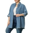 thumbnail image 5 of Plus Size Shirts for Women Chambray Top Button Down Denim Shirts Tops 2025 5X Light Blue, 5 of 7
