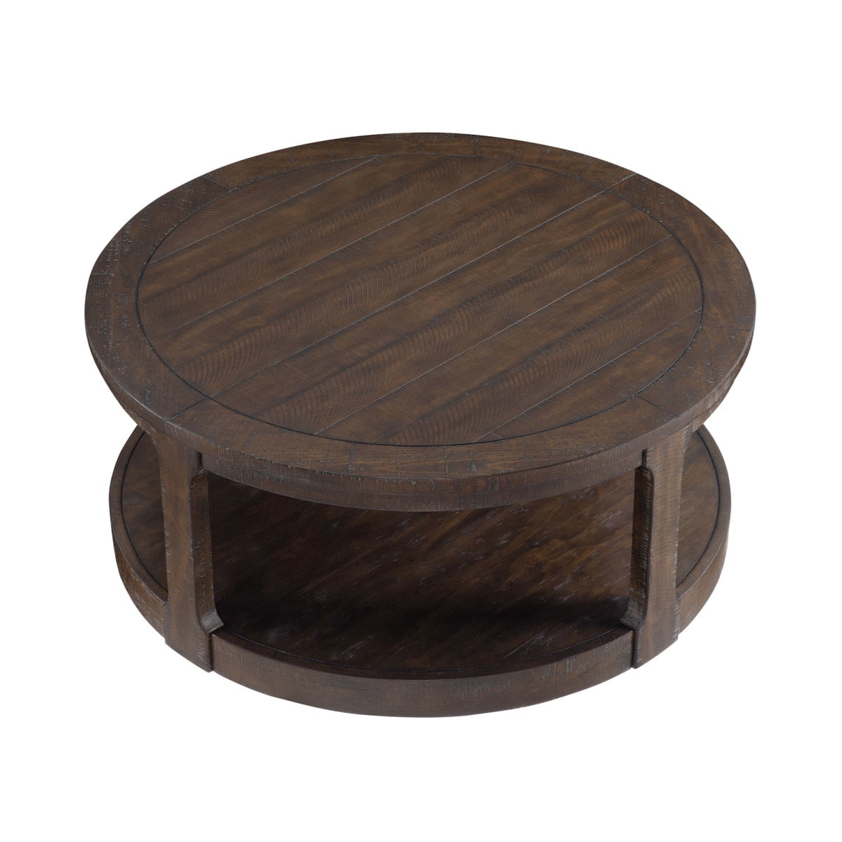 40inch Large Curved 2 Tier Traditional Round Circle Wooden Center Coffee Table,Rounded Table with Wheels,Mid Century Rustic Style Table for living Room,Office,Apartment,OAK