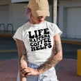thumbnail image 2 of Life Happens Coffee Helps, Caffeine Fix Quote, Groovy Retro Wavy Text Merch Gift, Baby Blue T-Shirt, Medium, 2 of 5
