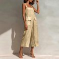 thumbnail image 5 of Asgosdo Women Cotton Linen Overalls Square Neck Sleeveless Capris Rompers Casual Comfy Jumpsuits with Pockets, 5 of 5