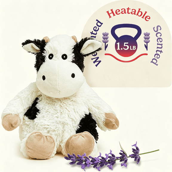 CYFW Microwavable & Weighted Stuffed Animals, Black & White Cow - Heated Stuffed Animal Plushie for Warmth & Comfort - Cute Soft Plush Toys for Boys, Girls, Babies & Toddlers