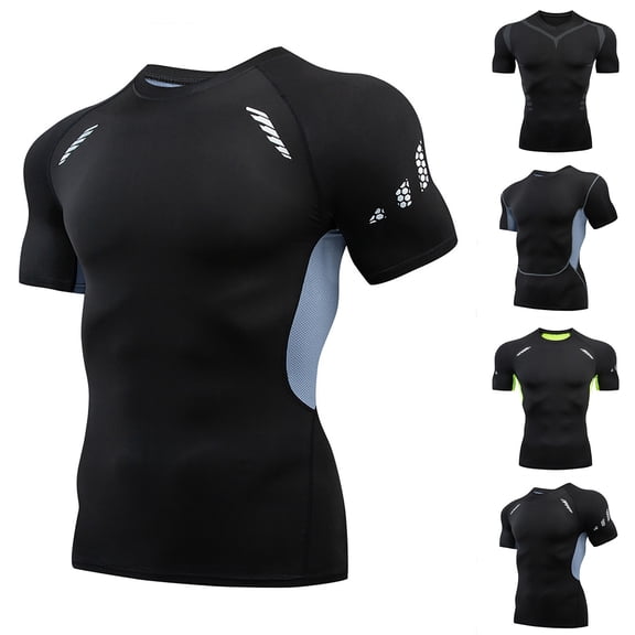 Mens Compression Shirts Short Sleeve Athletic T Shirt Running Tops Cool Dry Workout Gym Undershirt Dark Gray L