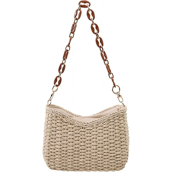 Kukuzhu Straw Beach Bag, Summer Straw Bags for Women Trendy Straw Purses and Handbags Shoulder Tote Bag for Vacation