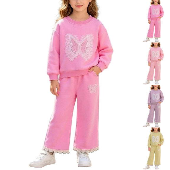 Wilark Toddler Girls Outfit Sets with Butterfly Sweatshirt and Sweatpants 2 Piece Cute Casual Long Sleeve Kids Fall Clothes Hot Pink 3