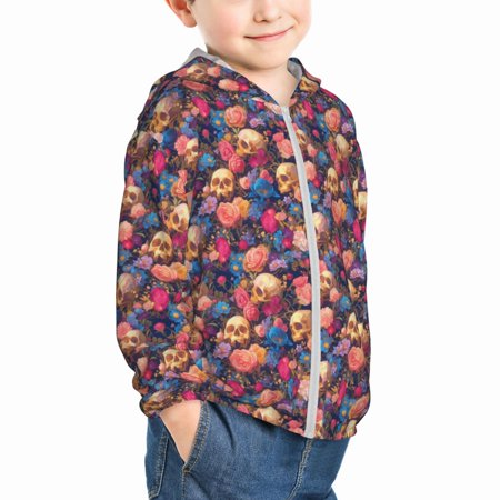 

Uemuo Skull colorful daisy Pattern Rash Guard for Boys Girls Long Sleeve Swim Shirts UPF 50+ UV Sun Protection Hooded Fishing Shirt with Pocket for Kid-5 Years