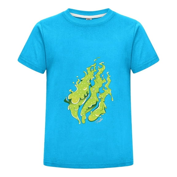 Slime Flame Green Goo Preston Playz Kids Gamer Tee – Flame T-Shirt for Boys Girls Summer Wear Graphic Top