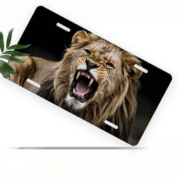 License Plate, Roaring Lion Decorative Front,Personalized Stainless Steel License Plate Cover For Men Women,12.2" X 6.2"