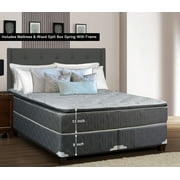 WAYTON, 13" Meduim Plush Foam Encased Hybrid Pillowtop Innerspring Mattress And Split Wood Traditional Box Spring/Foundation Set With Frame, Good For The Back, King Size 79" x 78"