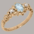 thumbnail image 2 of LBG British Made 14k Rose Gold ring with Natural Aquamarine & Cultured Pearl Womens Engagement Ring - 33 size options - Size 11, 2 of 9