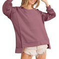 thumbnail image 4 of Xcmzpl Women's Sweatshirts Basic Solid Color Crewneck Sweatshirt Travel Pullover Tops Cotton Long Sleeve Shirts Fall Clothes, 4 of 9
