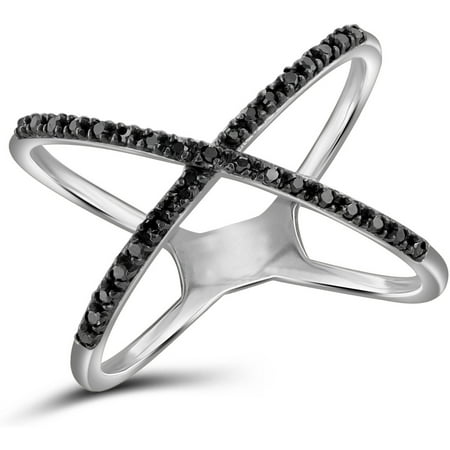 JewelersClub Black Diamond Accent Sterling Silver X Shape Open Ring