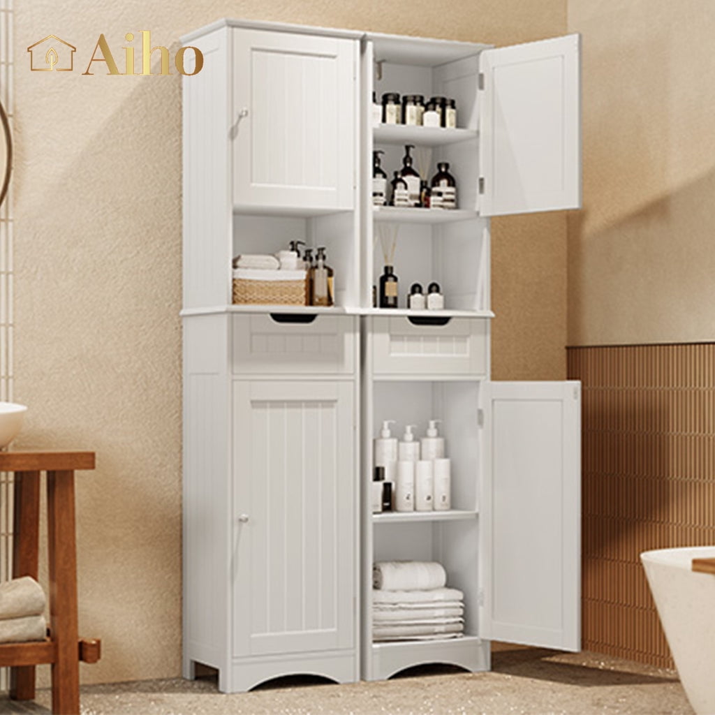Aiho 67 " Bathroom Storage Cabinet with Adjustable Shelves, Kitchen Pantry with Drawer and Doors for Bathroom, Freestanding - Brown