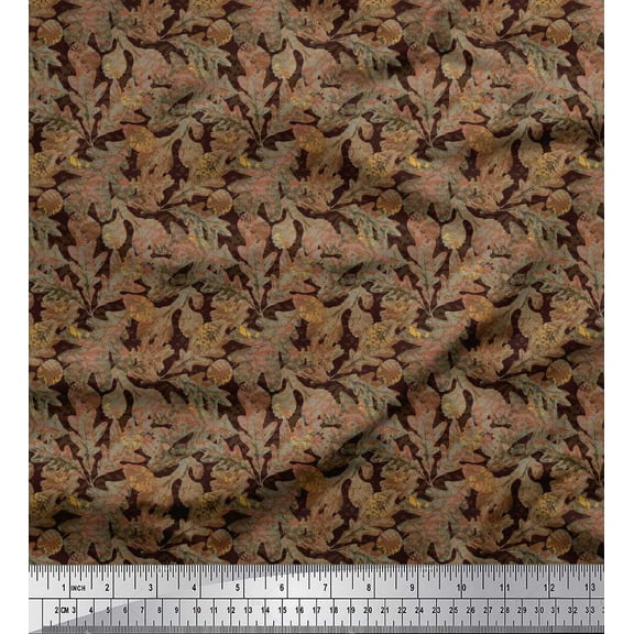 Soimoi Rayon Fabric Texture,Autumn & Oak Leaves Print Sewing Fabric Yard 56 Inch Wide