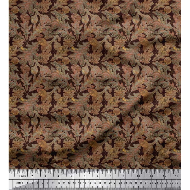 Soimoi Poly Georgette Fabric Texture,Autumn & Oak Leaves Fabric Prints By Yard 42 Inch Wide