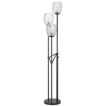 Cal Lighting 60W X 3 Oconto Metal Floor Lamp With Patterned Glass Shades.