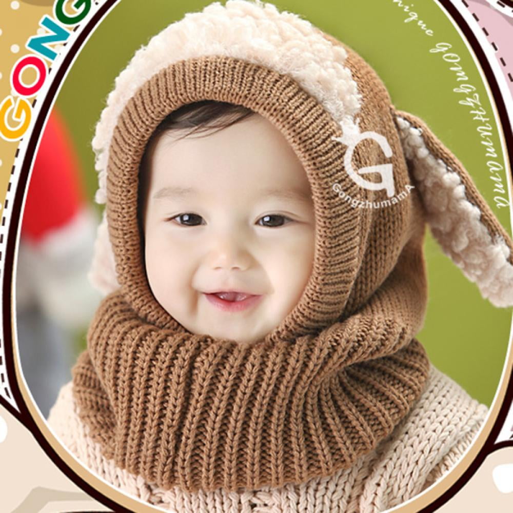 Baby Boys Girls Winter Warm Hat Scarf Knitted Earflap Coif Hood Kids Cute Beanies Caps for Autumn Winter 