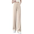 thumbnail image 2 of HVOBTTY Women's Summer Comfy Loose Drawstring High Waist Straight Soft Wide Leg Sleep Bottom Pajama Pants Beige, XL, 2 of 4