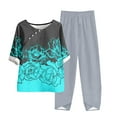 thumbnail image 2 of Nrmvnmi Women's Summer 2 Piece Outfits Casual Floral Prints Short Sleeve Pajama Tops Wide Leg Pants Lounge Sets Tracksuits Mothers Day Gifts, 2 of 5