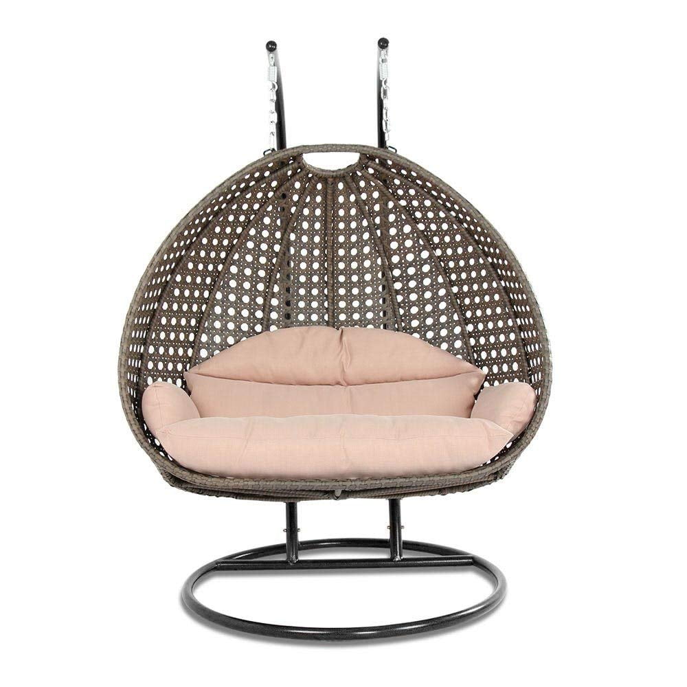 Luxury 2 Person Wicker Swing Chair with Stand and Cushion Outdoor Hanging Chair, Perfect for 