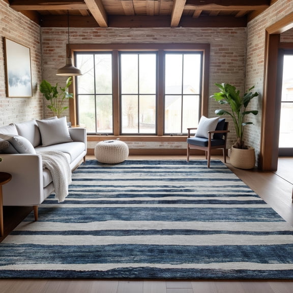 Addison Rugs Mayfield Premium Machine Washable Transitional Stripes Denim Rectangle Rug, 8' x 10'