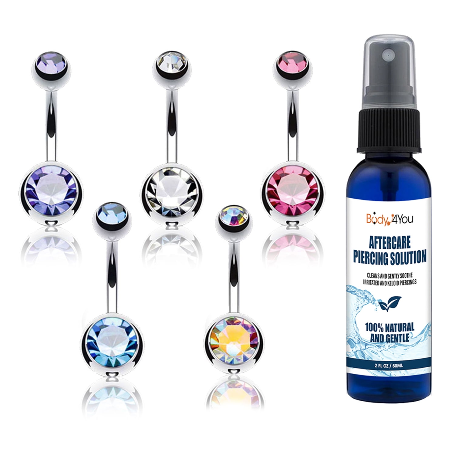 BodyJ4You 5PC Belly Button Rings Piercing Aftercare Spray 14G Crystal