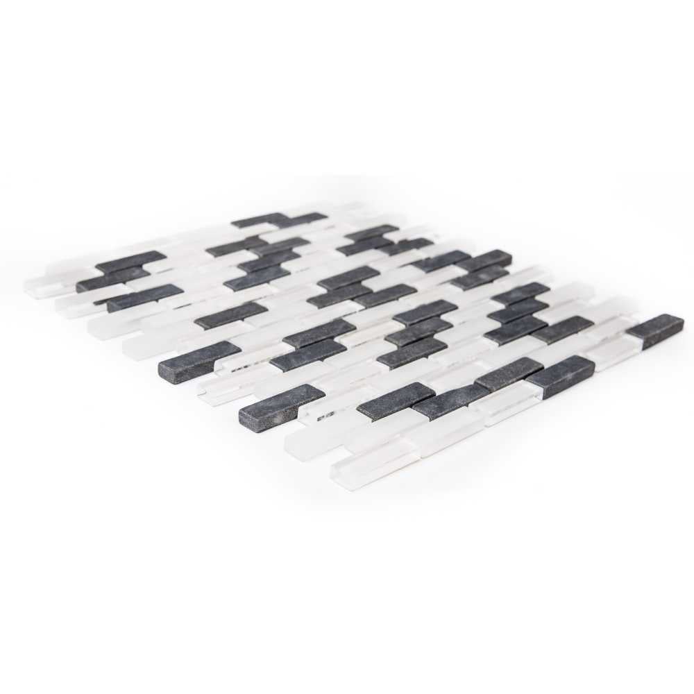 The Tile Life Victory Mixed Brick 12x12 Black/ White Glass Backsplash Wall - 1 Sheet (1 Sq. ft.)