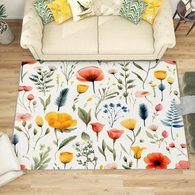2x3 Rug, Botanical Door Mat, Floral Rug, Spring Flower Rugs for Entryway, Washable & Non Slip & Soft Low Pile Small Carpet, Indoor Doormat, Botanical Home Decor & Gifts