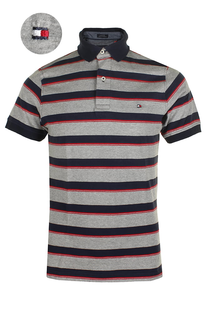 $0 Free Ship Tommy Hilfiger Men's Long Sleeve Custom Fit Stripe Polo Rugby 