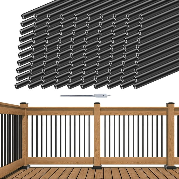 Muzata Paquete De 100 Balaustres De Aluminio Para Cubierta De 32 Pulgadas, Redondos, Color Negro, Barandilla De Cubierta, Escalera, Porche, Husillos De Escalera, Hueco De 3/4 Pulgadas De Diámetro Para