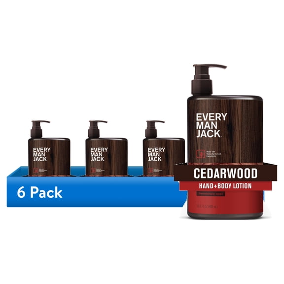 (6 pack) Every Man Jack Mens Cedarwood Hand & Body Lotion for All Skin Types - Dermatologist Tested & Hypoallergenic - Nourish Skin with Lightweight Fast Absorbing Natural Lotion - 13.5oz