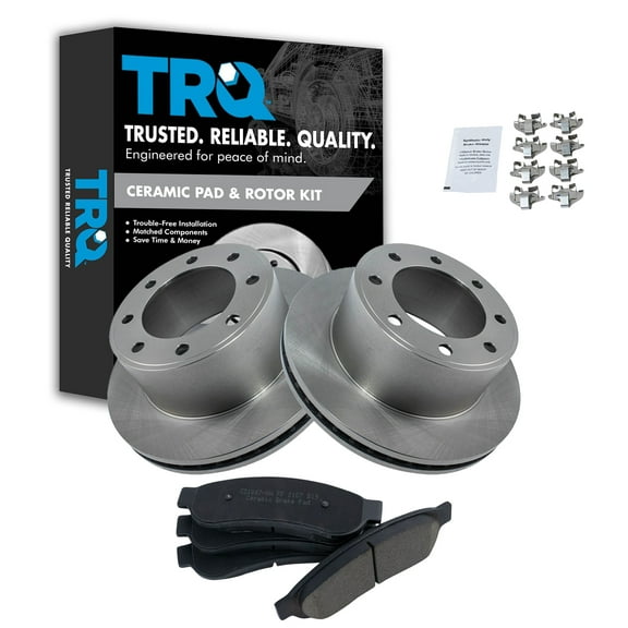 TRQ Rear Brake Pad & Rotor Kit Brake Pads Brake Rotor Ceramic Fits Select 2008-2012 Ford F-250 Super Duty F-350 Super Duty