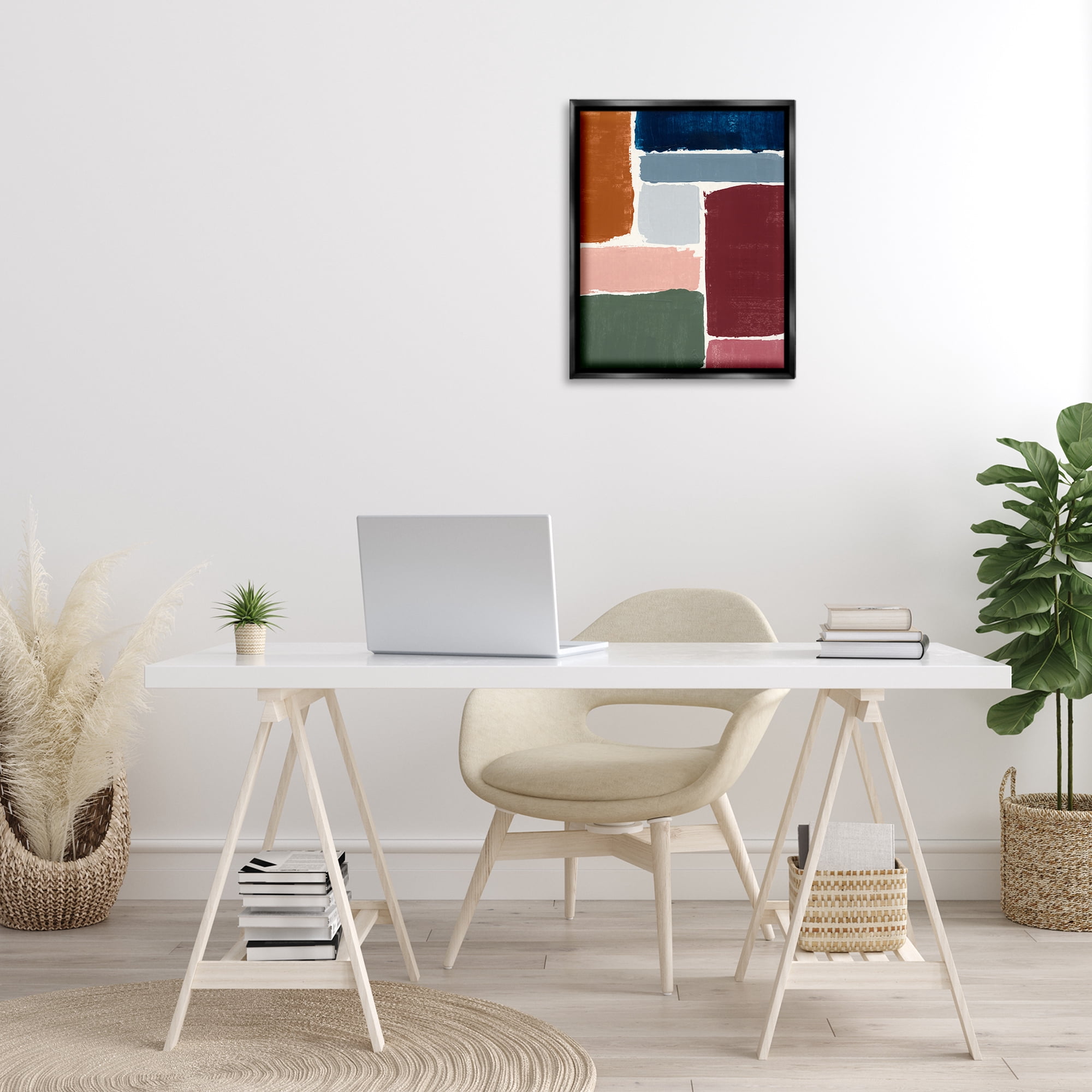Stupell Industries Asymmetrical Shapes Pattern Abstract Painting Black Floater Framed Canvas Art Print Wall Art, 17 x 21