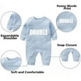 thumbnail image 3 of AOUYOA Baby Twins Bodysuits Newborn Baby Outfit Funny Double Trouble Clothing Set with hat, 3 of 3
