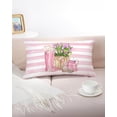 thumbnail image 6 of 12 x 20 Inch Spring Summer Pillow Cover - Pink Garden Floral Tulips and Watering Can Design on Striped Background, Spring Decorative Cushion Case for Home and Patio, 6 of 6
