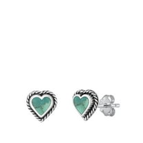 Sterling Silver Heart Simulated Turquoise Bali Stud High Polished Earrings 925 Jewelry Female Unisex