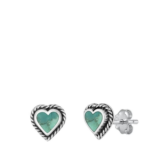 Sterling Silver Heart Simulated Turquoise Bali Stud High Polished Earrings 925 Jewelry Female Unisex