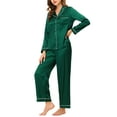 thumbnail image 4 of INSPIRE CHIC Women's Satin Pajama Sets Long Sleeves Tops and Pants 2 Pcs Loungewear S Green, 4 of 6