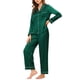 thumbnail image 4 of Conjuntos de pijama de satén para mujer INSPIRE CHIC, camisetas de manga larga y pantalones, 2 piezas, ropa de casa, XL, verde, 4 of 6