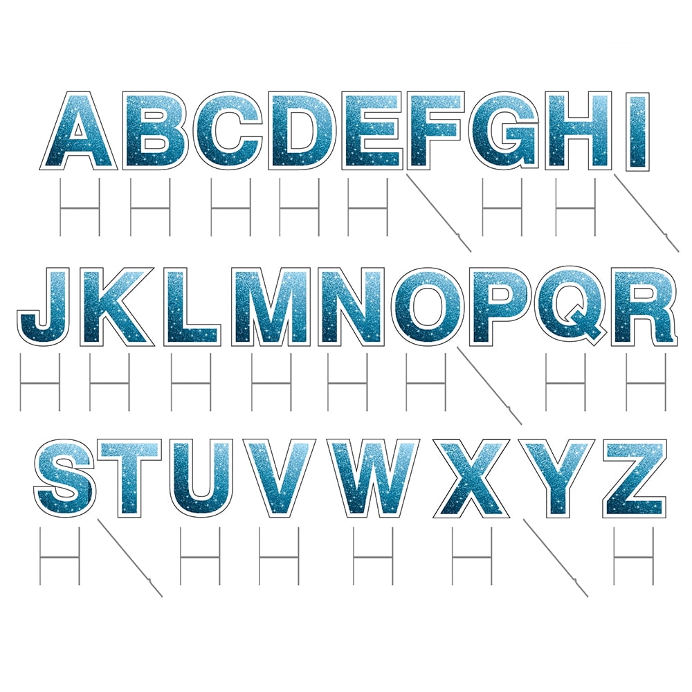 Vispronet Alphabet Yard Letter Sign Set – Includes All Letters – 26pcs Total – Includes One of Each Letter in Alphabet A-Z – Weather-Resistant Corrugated Plastic (Faux Glitter Blue)