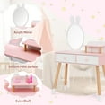 thumbnail image 4 of OLAKIDS Kids Vanity Set, 2 in 1 Wooden Princess Makeup Table and Chair with Mirror Storage Drawers Shelf, for Little Girls, Rabbit Themed Toddler Dressing Desk Beauty Play Set Gift, 4 of 9