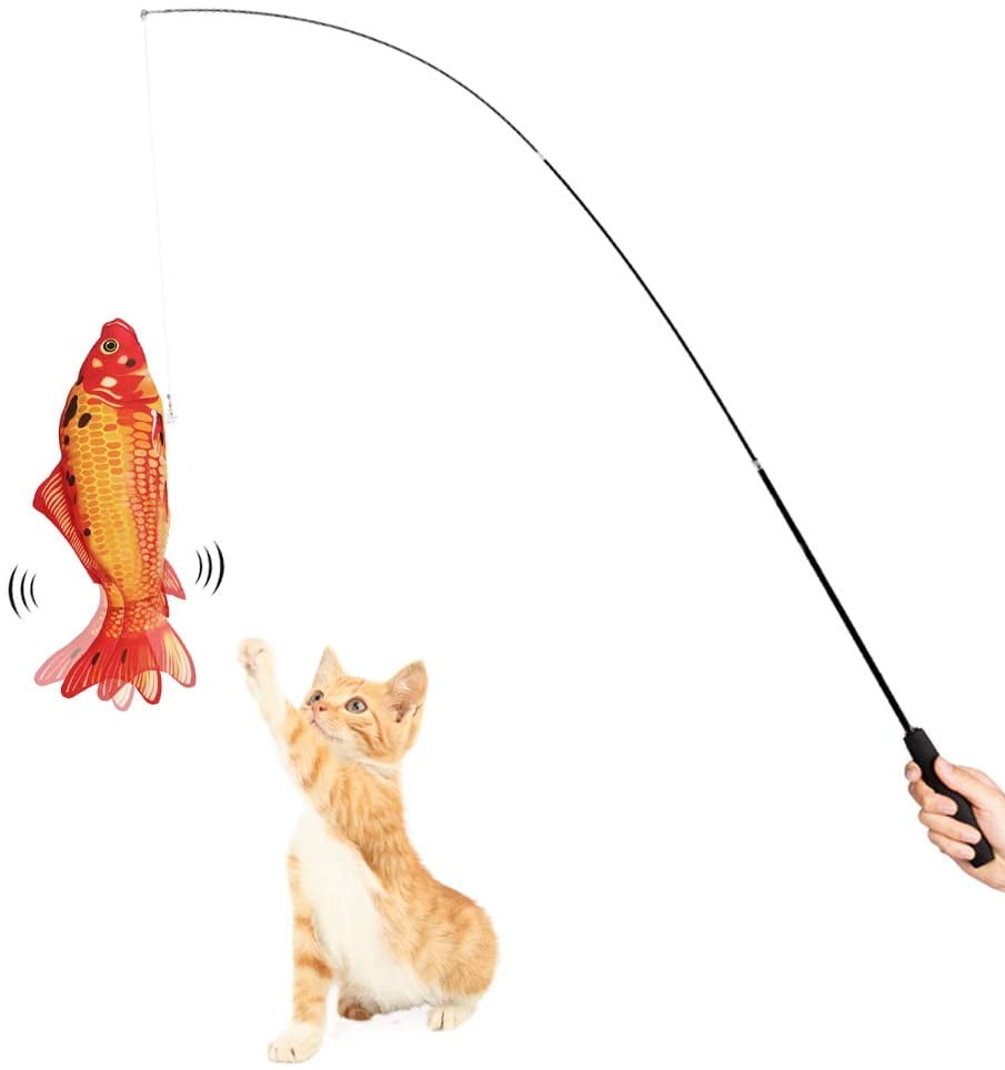 Electric Flopping Moving Fish Cat Toys with Motion Sensor Fishing Rod