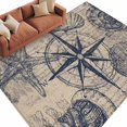 thumbnail image 2 of Vintage Nautical Washable Living Room Rugs 6'x9', Summer Navy Blue Compass Shell Starfish Brown Low Pile Throw Large Area Rug Non-Slip Sturdy Edge Binding Carpet for Dining Room Kitchen Office, 2 of 9