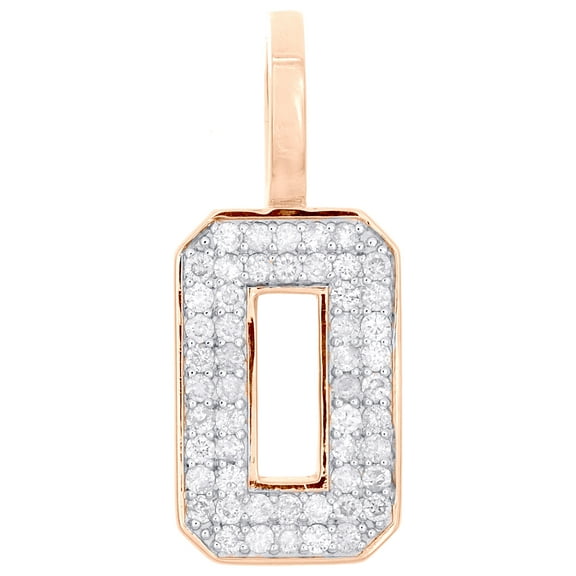 10K Rose Gold Round Diamond Number Pendant 1" Block Font Charm 3/8 CT. | # 0