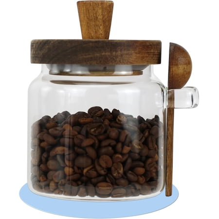 Glass Jars with Wooden Lids and Scoop Airtight Food Storage Containers for Sugar Coffee Bean Candy Spice Bath Salt (18oz)
