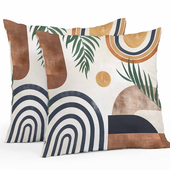 Boho Middle Century Throw Pillow Covers 20x20 Inch Set of 2, Modern Abstract Botanical Geometric Waterproof Outdoor Pillow Covers, Decorative Cushion Pillowcases for Couch, Sofa, Bed, Garden, Patio