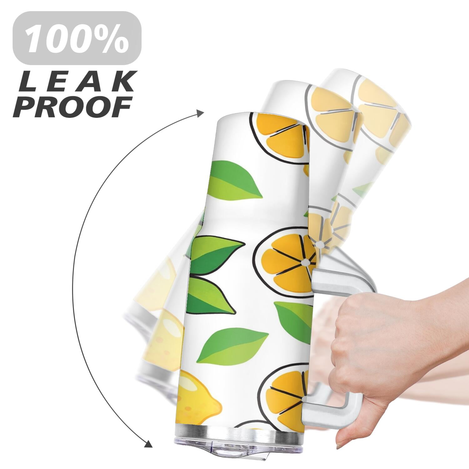 Mug with Handle and Straws 40 oz Stainless Steel Lemon Slices Travel Mug Birthday Present for Men Dad Son Husband Gifts for Him/Her Coffee Mugs